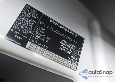 2023 Mercedes-Benz Sprinter 2500 High Roof 4-Cyl Gas z USA, uszkodzony, nr VIN W1Y40CHY5PT151157